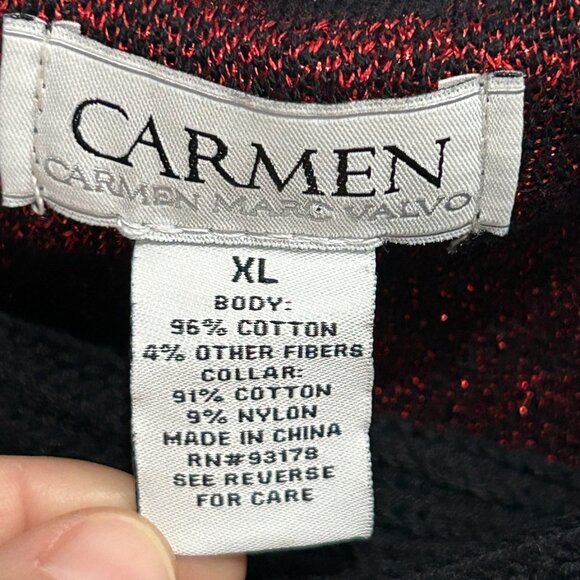 Carmen Carmen Marc Valvo Off The Shoulder Sweater Dress Red Black Sz XL Damask - Picture 6 of 10